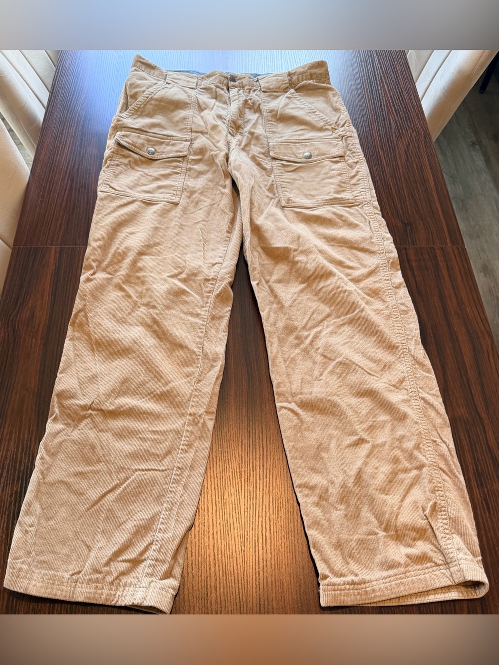 Woolrich Mens Khaki Tan Corduroy Utility Cargo Pants Workwear Outdoor Size 34x32